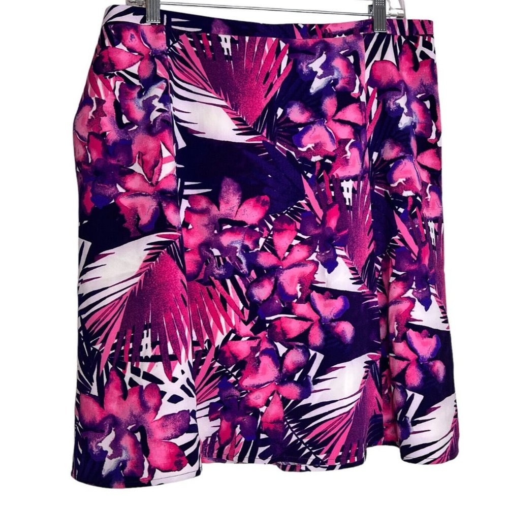 Hal Rubenstein‎ 16W satin slip Pink Purple Floral Tropical Hawaiian Lined Skirt